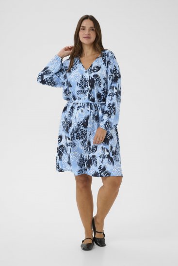 Kaffe Curve Aliana Dress Blue Flower Animal - Миди рокли - 