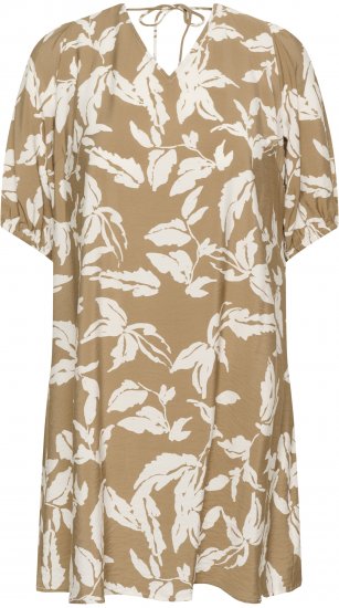 Kaffe Curve Marla Dress Oak Chalk Leaf - Миди рокли - Дамски миди рокли в големи размери