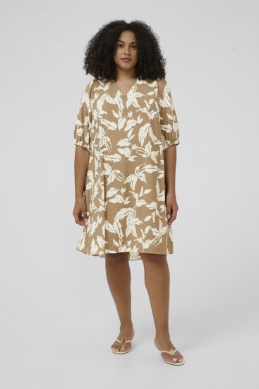 Kaffe Curve Marla Dress Oak Chalk Leaf - Миди рокли - Дамски миди рокли в големи размери