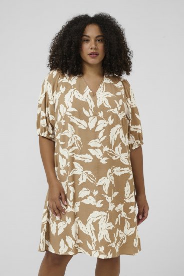 Kaffe Curve Marla Dress Oak Chalk Leaf - Миди рокли - Дамски миди рокли в големи размери
