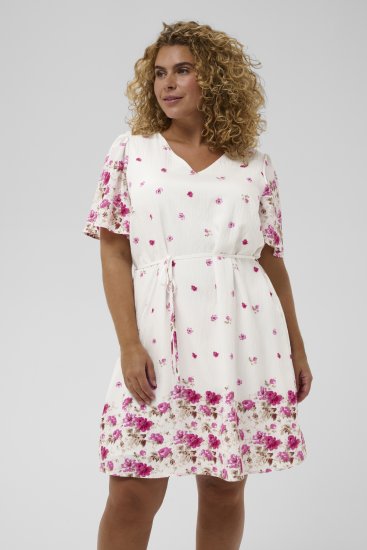 Kaffe Curve Rosa Mini Dress White Rose Border Flower - Мини рокли - 