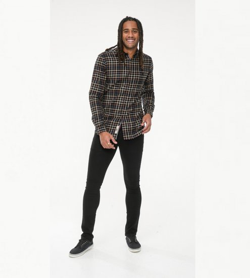 D555 Destin Checked Long Sleeve Shirt Black/Tan Check - Ризи с дълги ръкави - 