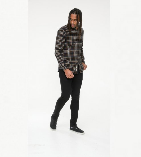D555 Destin Checked Long Sleeve Shirt Black/Tan Check - Ризи с дълги ръкави - 