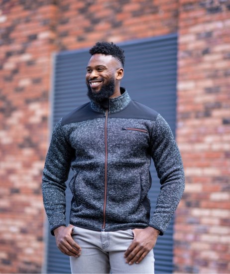 Kam jeans KV133 Twisted Marl Fleece Jacket Black - Якета - мъжки якета големи размери