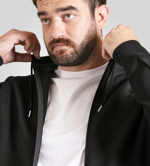 Duke Kenilworth Pin Tuck Sleeves Zip Through Hoodie Dark Navy - Суичъри & cуичъри с качулка - мъжки суичъри големи размери