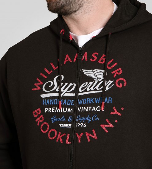 Duke Southampton Brooklyn Chest Print Full Zip Hoodie Black - Суичъри & cуичъри с качулка - мъжки суичъри големи размери