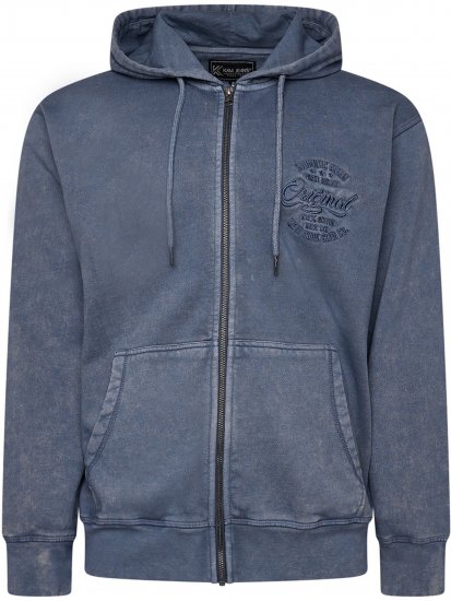 Kam Jeans 7082 Garment DYE with Zipper Hoodie Vintage Indigo - Суичъри & cуичъри с качулка - мъжки суичъри големи размери