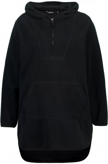 Ulla Popken Teddy Fleece Hooded Zip Neck Sweatshirt Black - Суичъри & cуичъри с качулка - 