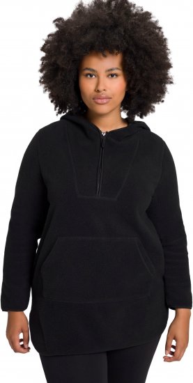 Ulla Popken Teddy Fleece Hooded Zip Neck Sweatshirt Black - Суичъри & cуичъри с качулка - 