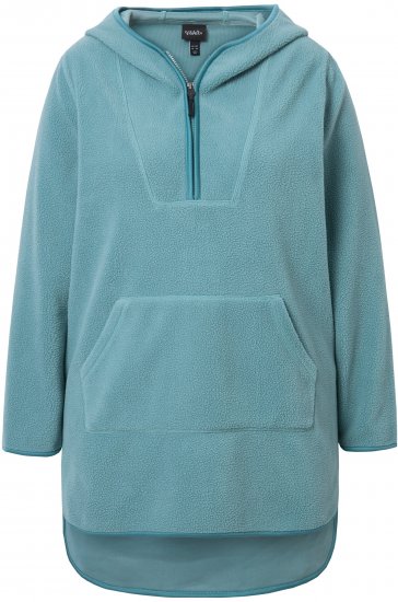 Ulla Popken Teddy Fleece Hooded Zip Neck Sweatshirt Ice Green - Суичъри & cуичъри с качулка - 
