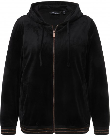Ulla Popken Tulip Line Print Velour Zip Hoodie Black - Суичъри & cуичъри с качулка - 