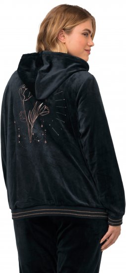 Ulla Popken Tulip Line Print Velour Zip Hoodie Black - Суичъри & cуичъри с качулка - 
