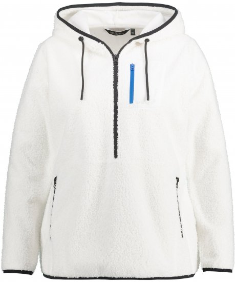 Ulla Popken Teddy Fleece Partial Zip Hoodie Snow White - Суичъри & cуичъри с качулка - 
