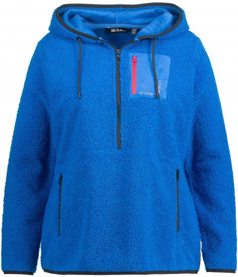 Ulla Popken Teddy Fleece Partial Zip Hoodie Royal Blue - Суичъри & cуичъри с качулка - 