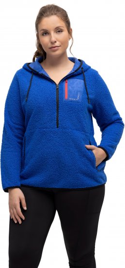 Ulla Popken Teddy Fleece Partial Zip Hoodie Royal Blue - Суичъри & cуичъри с качулка - 