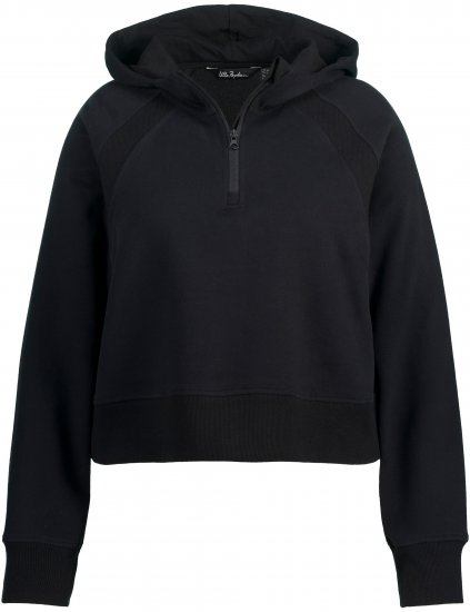 Ulla Popken Ribbed Inset Zip Collar Hoodie Black - Суичъри & cуичъри с качулка - 