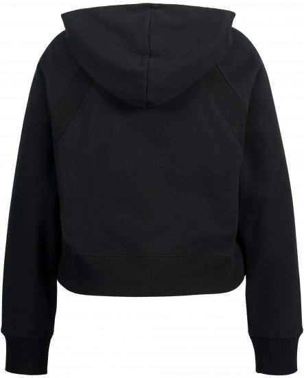 Ulla Popken Ribbed Inset Zip Collar Hoodie Black - Суичъри & cуичъри с качулка - 