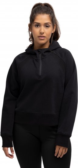Ulla Popken Ribbed Inset Zip Collar Hoodie Black - Суичъри & cуичъри с качулка - 