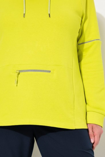 Ulla Popken Zippered Pocket and Reflective Piping Hoodie Green Apple - Суичъри & cуичъри с качулка - Уютни суитшърти, суичъри и плетива