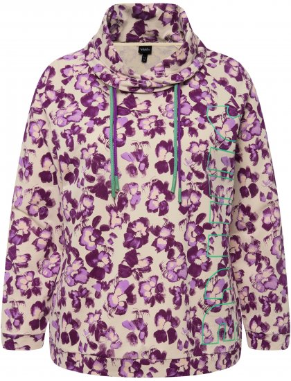Ulla Popken Floral Print Drawstring Collar Hoodie Vanilla - Суичъри & cуичъри с качулка - 
