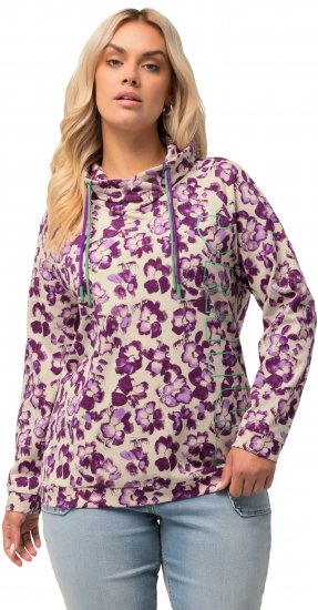 Ulla Popken Floral Print Drawstring Collar Hoodie Vanilla - Суичъри & cуичъри с качулка - 