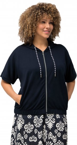 Ulla Popken Short Sleeve Zip-Up Hoodie Navy - Суичъри & cуичъри с качулка - 