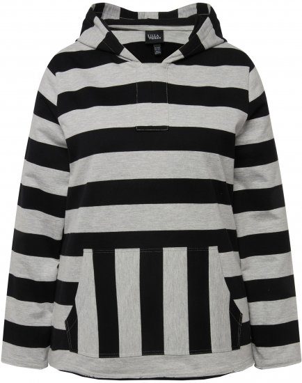 Ulla Popken Mixed Stripe Long Sleeve Hoodie Black - Суичъри & cуичъри с качулка - 