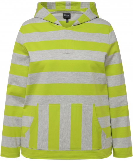 Ulla Popken Mixed Stripe Long Sleeve Hoodie Apple Green - Суичъри & cуичъри с качулка - 