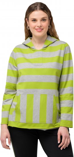 Ulla Popken Mixed Stripe Long Sleeve Hoodie Apple Green - Суичъри & cуичъри с качулка - 