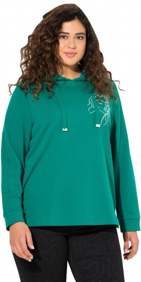Ulla Popken Face Graphic Long Sleeve Hoodie Emerald Green - Суичъри & cуичъри с качулка - 