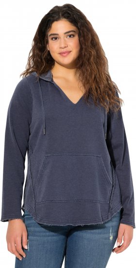 Ulla Popken Open Edged Long Sleeve V-Neck Hoodie Navy - Суичъри & cуичъри с качулка - 