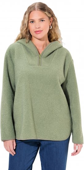 Ulla Popken Teddy Plush Long Sleeve Hoodie Sage Green - Суичъри & cуичъри с качулка - 