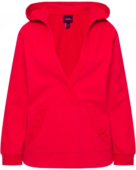 Ulla Popken Plunge Neck Long Sleeve Hoodie Salsa Red - Суичъри & cуичъри с качулка - 