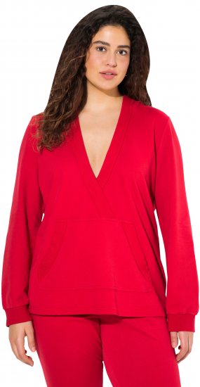 Ulla Popken Plunge Neck Long Sleeve Hoodie Salsa Red - Суичъри & cуичъри с качулка - 