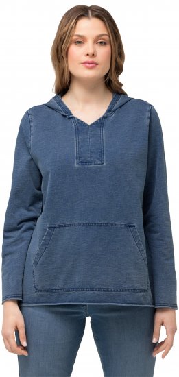 Ulla Popken Raw Hem Long Sleeve Hoodie Night Blue - Суичъри & cуичъри с качулка - 