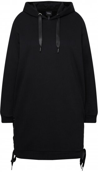 Ulla Popken Longline Lace Up Hoodie Black - Суичъри & cуичъри с качулка - 