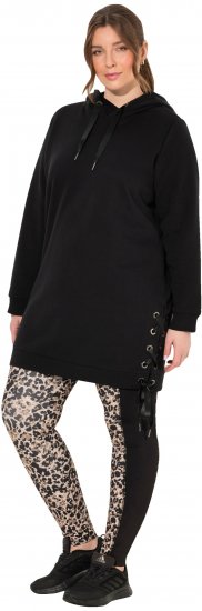 Ulla Popken Longline Lace Up Hoodie Black - Суичъри & cуичъри с качулка - 