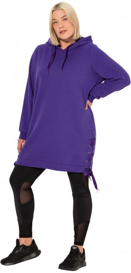 Ulla Popken Longline Lace Up Hoodie Purple - Суичъри & cуичъри с качулка - 