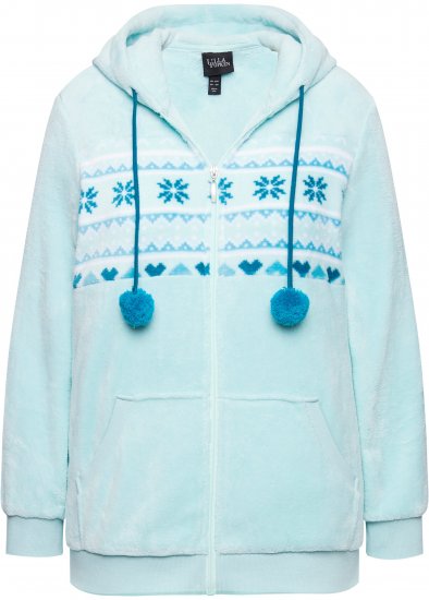 Ulla Popken Plush Alpine Striped Motif Loungewear Hoodie Baby Blue - Суичъри & cуичъри с качулка - 