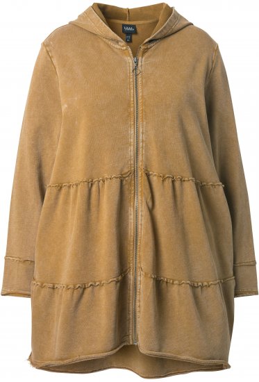 Ulla Popken Tiered Flounce Panel Zip Up Hoodie Mocha Brown - Суичъри & cуичъри с качулка - 