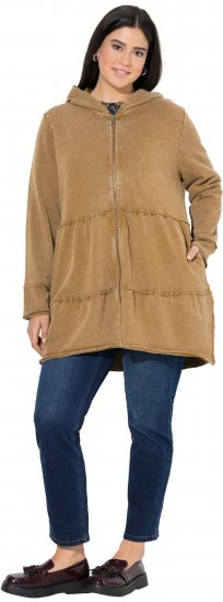 Ulla Popken Tiered Flounce Panel Zip Up Hoodie Mocha Brown - Суичъри & cуичъри с качулка - 