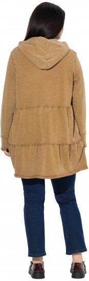 Ulla Popken Tiered Flounce Panel Zip Up Hoodie Mocha Brown - Суичъри & cуичъри с качулка - 