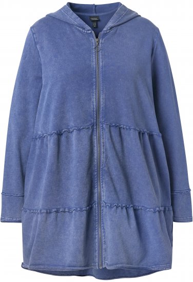Ulla Popken Tiered Flounce Panel Zip Up Hoodie Atlantic Blue - Суичъри & cуичъри с качулка - 