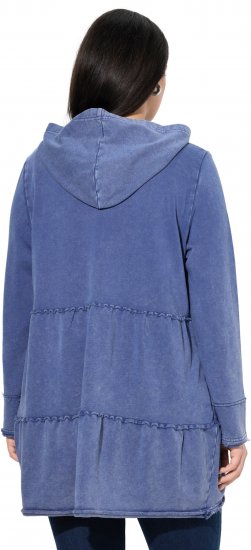 Ulla Popken Tiered Flounce Panel Zip Up Hoodie Atlantic Blue - Суичъри & cуичъри с качулка - 