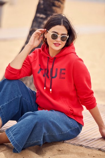 Ulla Popken TRUE Lettering Hoodie Neon Red - Суичъри & cуичъри с качулка - 