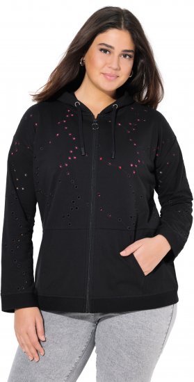 Ulla Popken Eyelet Embroidered Zip-Up Hoodie Black - Суичъри & cуичъри с качулка - 
