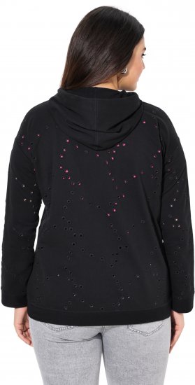 Ulla Popken Eyelet Embroidered Zip-Up Hoodie Black - Суичъри & cуичъри с качулка - 