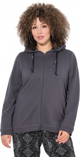 Ulla Popken Snake Detail Zip-Up Hoodie Graphite Grey - Суичъри & cуичъри с качулка - 
