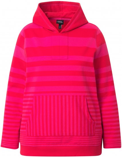 Ulla Popken Oversized Striped Long Sleeve Hoodie Lychee - Суичъри & cуичъри с качулка - 