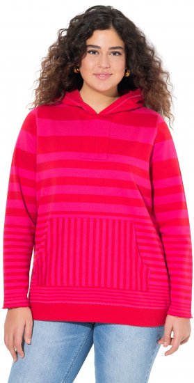 Ulla Popken Oversized Striped Long Sleeve Hoodie Lychee - Суичъри & cуичъри с качулка - 